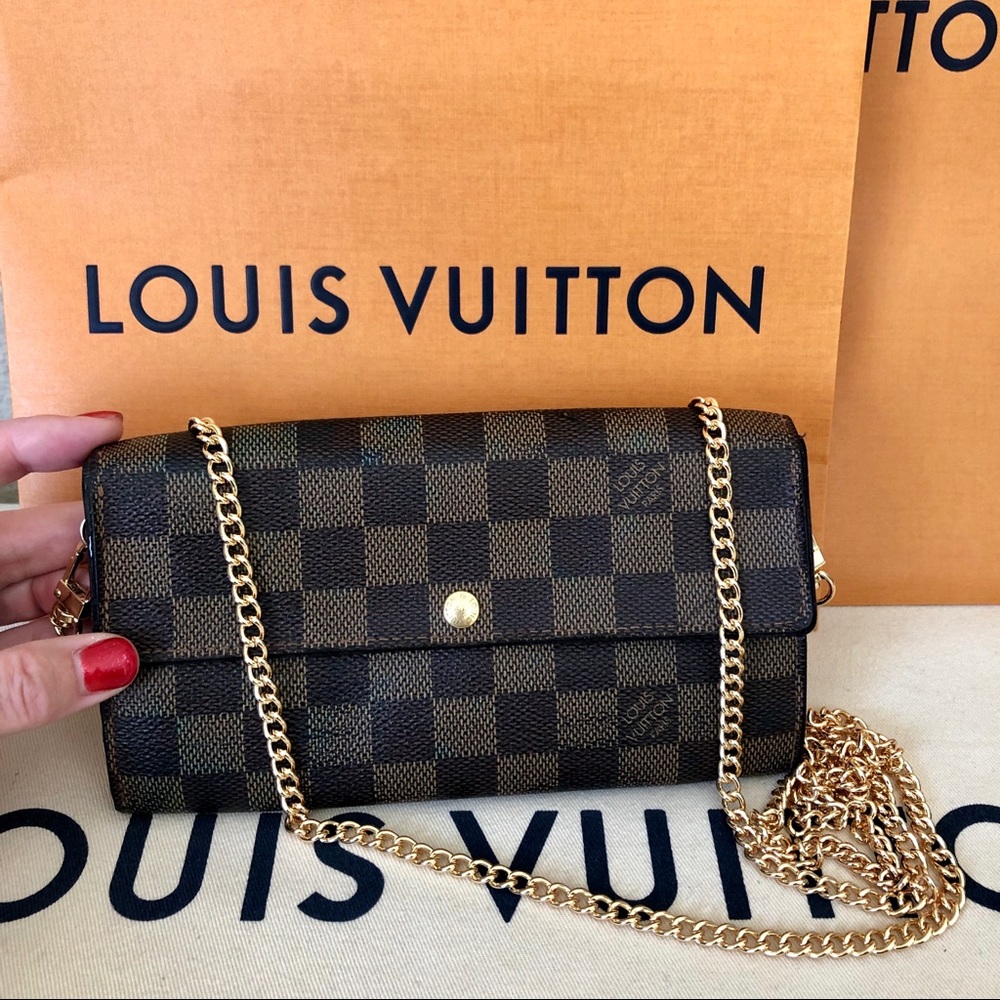 Louis Vuitton Sarah Damier Ebene Wallet with Chain